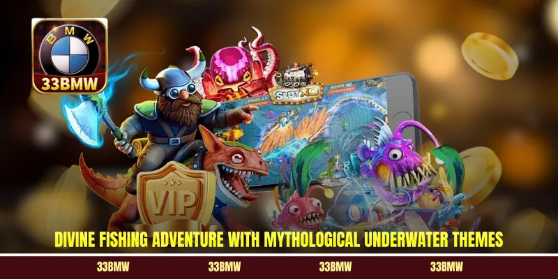 Divine fishing adventure with mythological underwater themes